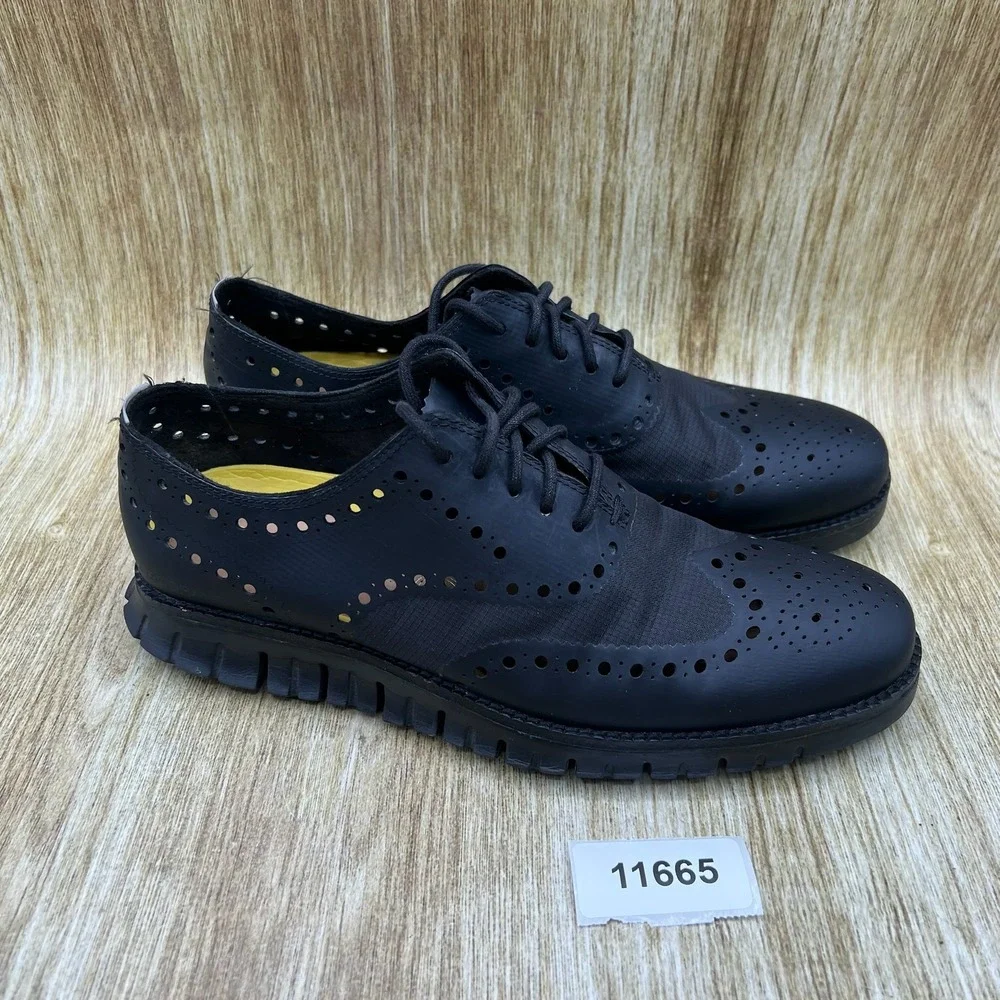 Cole Haan ZeroGrand No Stitch Men's 7.5 Black Wingtip Oxford Dress Shoes C12973